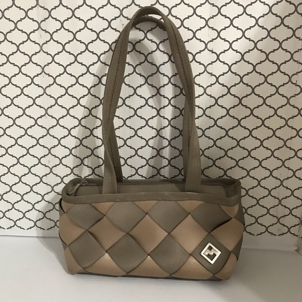 Maggie Bags Woven Two-Tone Taupe Shoulder Bag